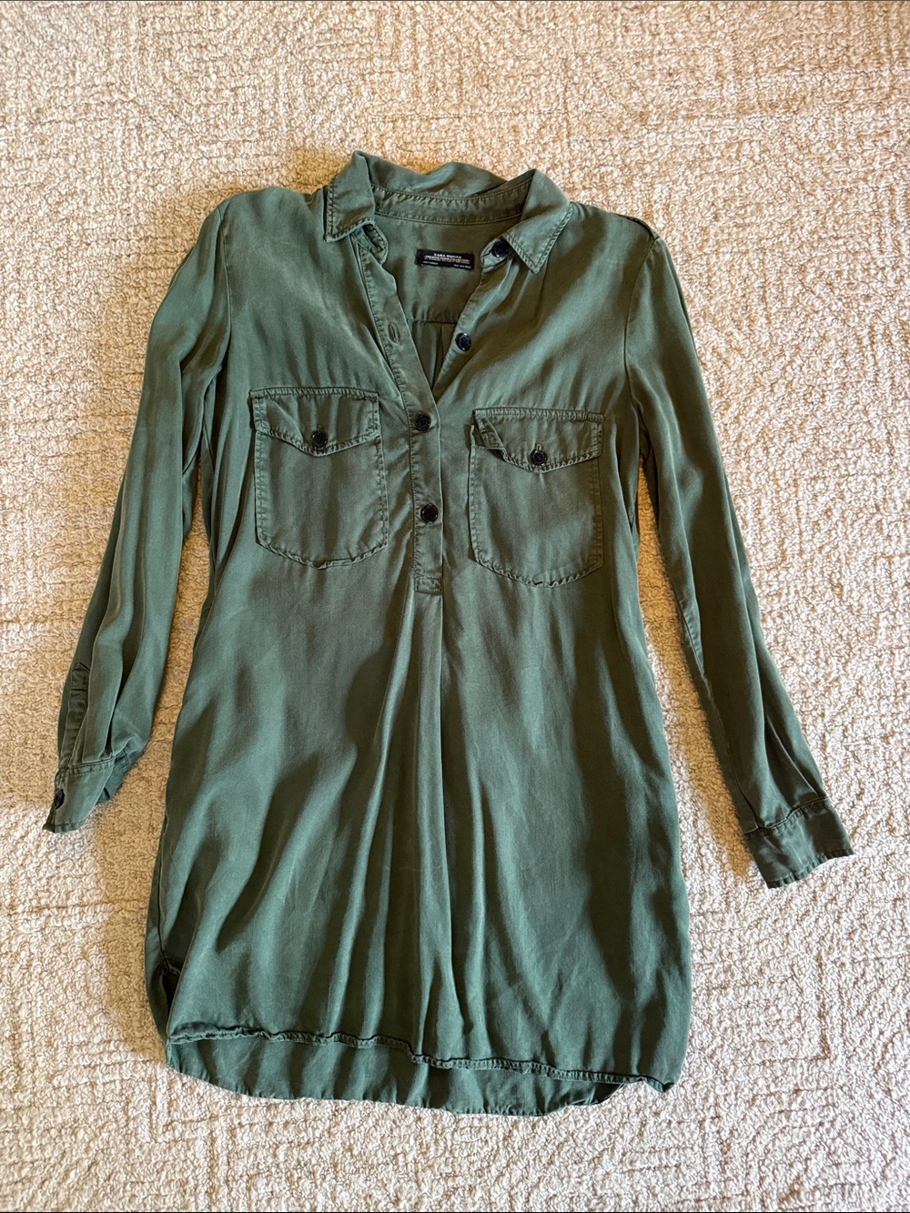 ZARA Olive Green Button-Front Tunic Shirtdress